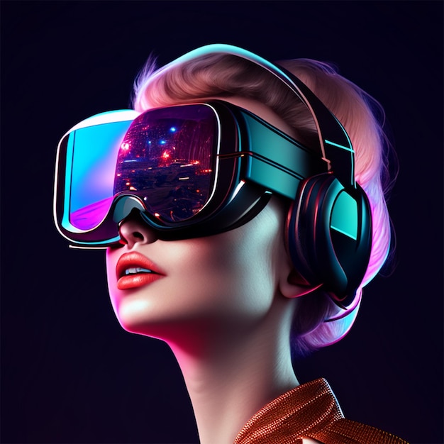 mulher de tiro médio experimentando renderização 3d de realidade virtual