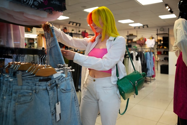 Foto mulher de tiro médio fazendo compras no shopping