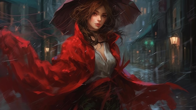 Mulher de vermelho na chuva