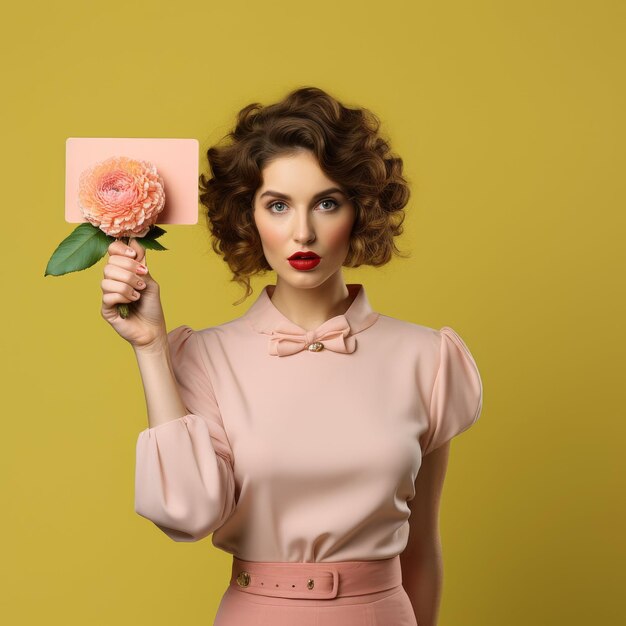 Mulher De Vestido Rosa Segurando Uma Flor