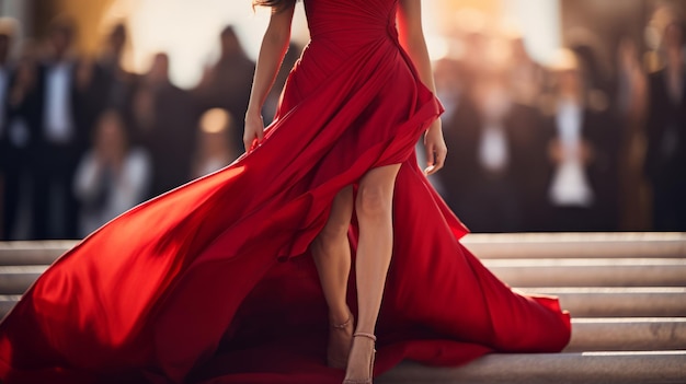 Mulher de vestido vermelho no evento festivo da cerimônia de premiação do tapete vermelho de celebridades