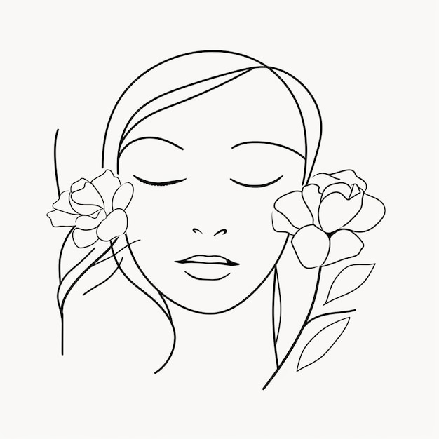 Mulher desenhada à mão com flores