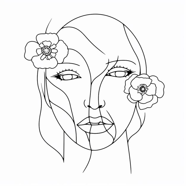 Foto mulher desenhada à mão com flores