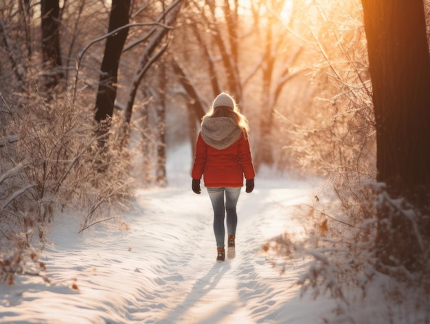 Foto mulher desfruta de um passeio tranquilo no dia de inverno