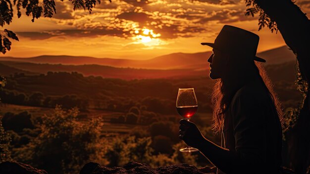 Foto mulher desfrutando de testes de vinho em suset