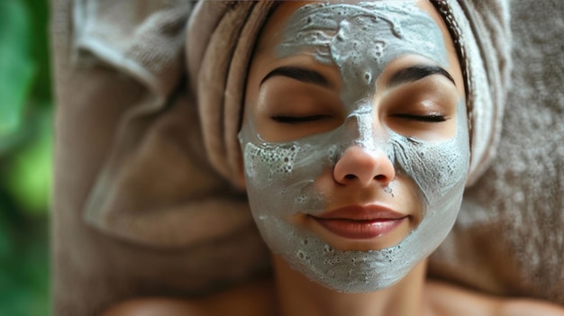 Mulher desfrutando de um tratamento facial em um spa