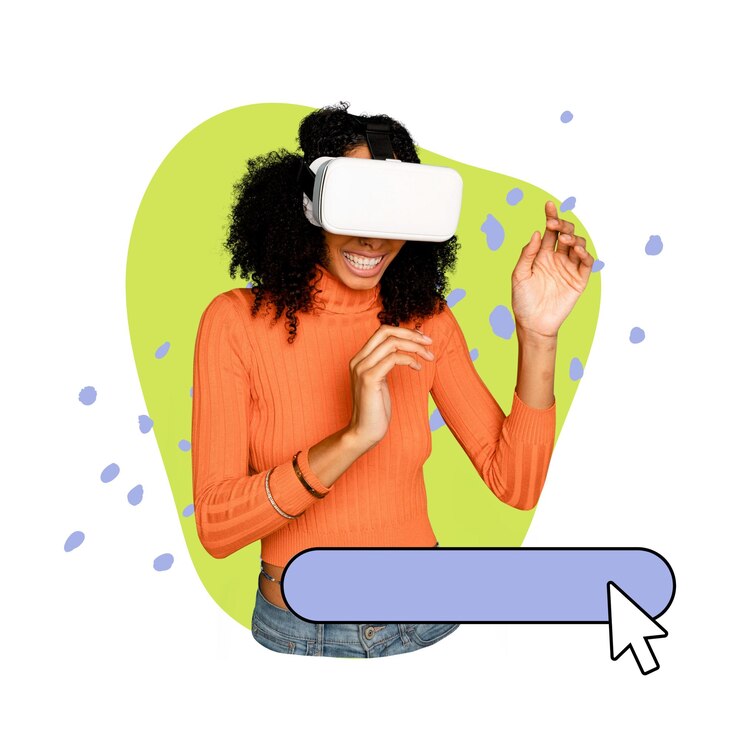 Foto mulher desfrutando de vr adesivo png fundo transparente