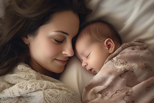 Mulher desliza com bebê adorável embrulhado em cobertor IA generativa