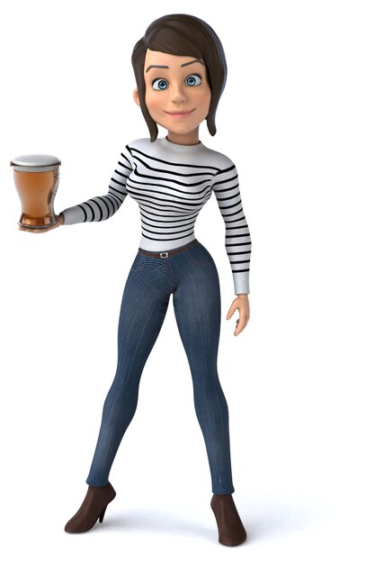 Mulher divertida personagem casual de desenho animado em 3d