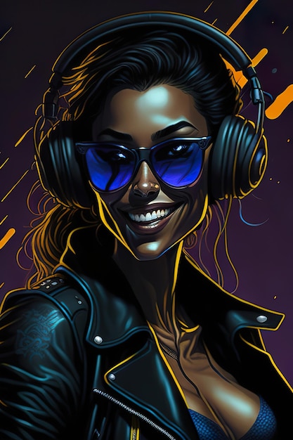 Mulher dj com fones de ouvido Generative AI