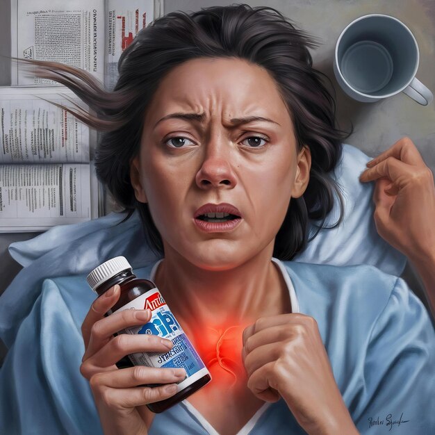 Foto mulher doente estressada com sintomas de refluxo ácido