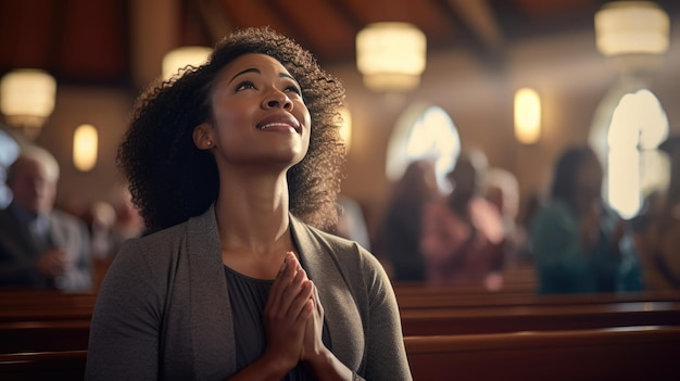 Mulher durante a oração em uma igreja