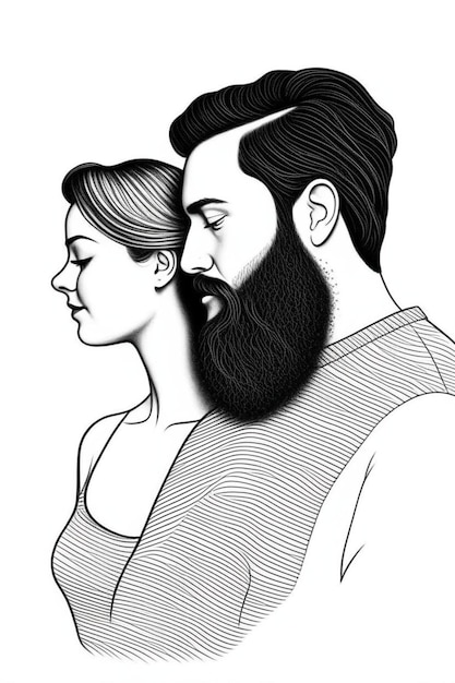 mulher e homem casal ilustração preto e branco