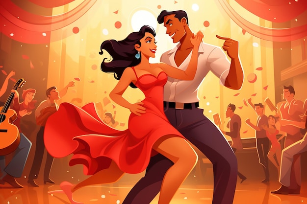 Foto mulher e homem dançarinos animados felizes desfrutam de salsa bachata tango e rumba generative ai