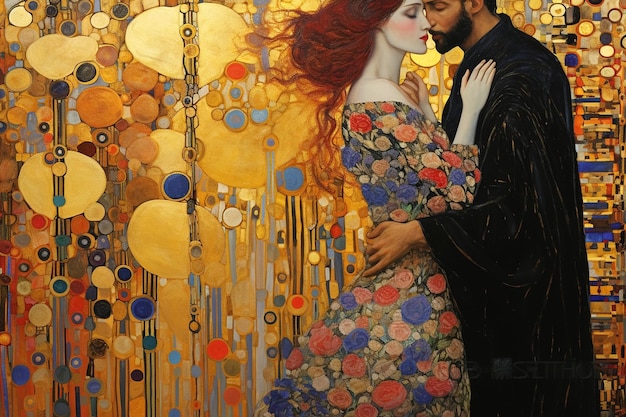 mulher e homem em estilo de arte de pintura de ornamento islâmico de arte abstrata por Klimt