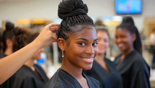 Mulher elegante a arranjar o cabelo num salão profissional