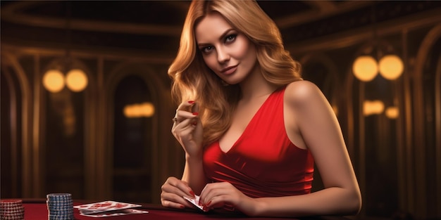 mulher elegante com ilustração de jogos de cassino