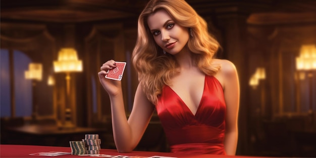 mulher elegante com ilustração de jogos de cassino