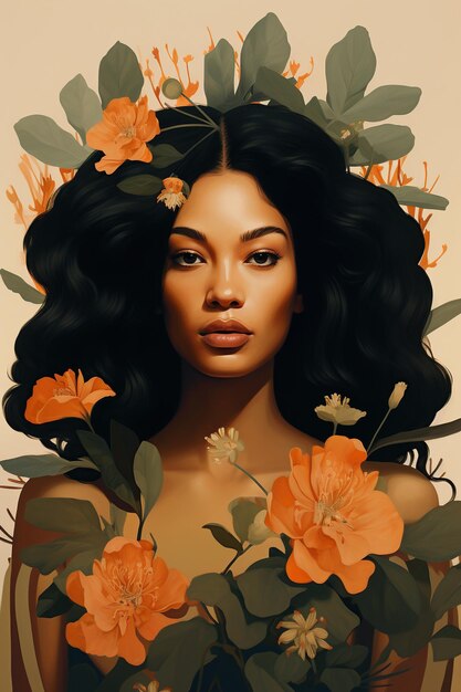 Foto mulher elegante com ilustração floral