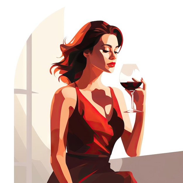 Mulher elegante desfrutando de vinho em estilo minimalista AI gerado