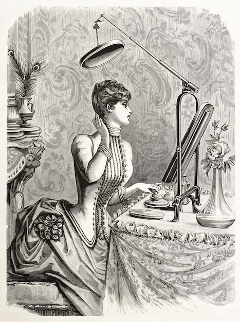 Foto mulher elegante olhando no espelho