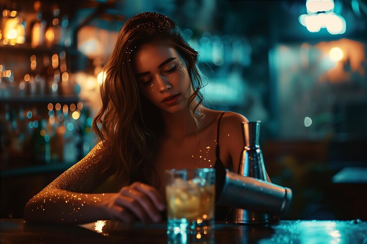 Foto mulher elegante servindo um coquetel em um bar
