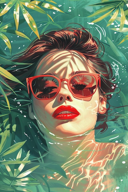 Mulher elegante submersa em água usando óculos de sol conceito de moda de luxo e verão