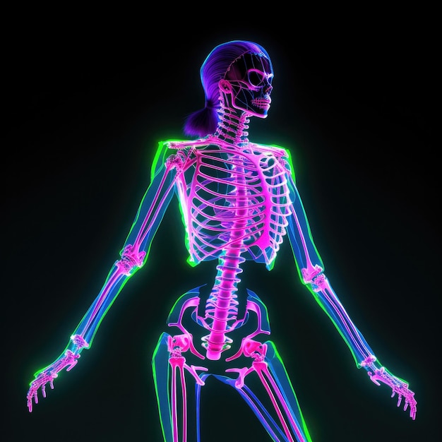 Mulher em neon com luz em seu esqueleto gerado por ai
