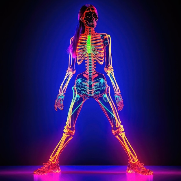 Mulher em neon com luz em seu esqueleto gerado por ai