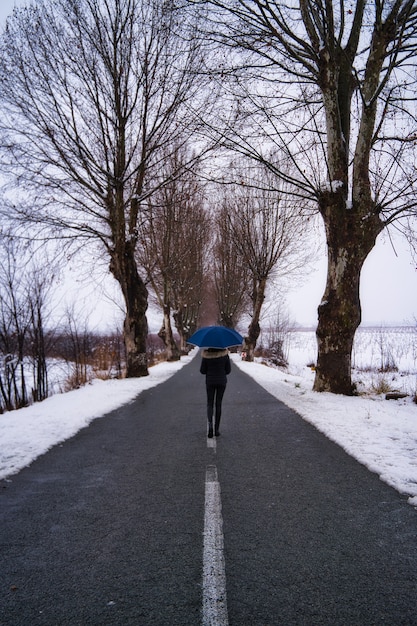 Foto mulher em paisagem de neve