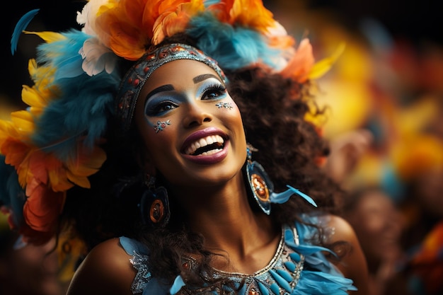 Mulher em traje dançando no Carnaval do Caribe de Toronto anteriormente chamado Caribana, um festival de cultura e tradições do Caribe realizado a cada verão