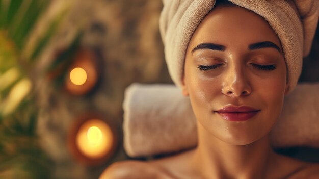 Mulher em um spa de luxo antecipando uma sessão de massagem relaxante Sensação de tranquilidade e antecipação para a experiência calmante ambiente de spa sereno