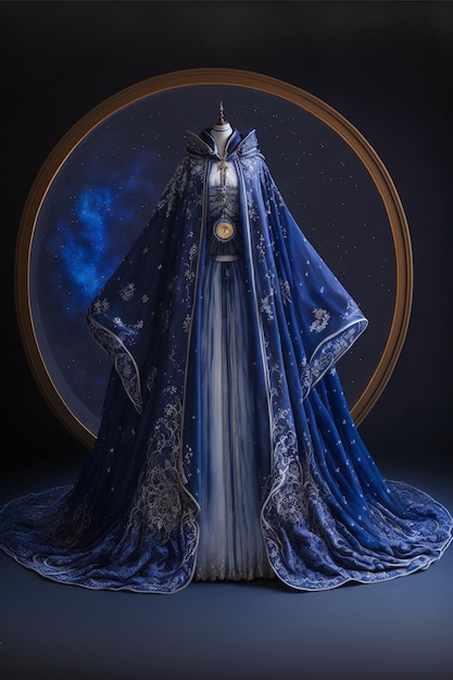 Foto mulher em um vestido azul em pé na frente de um espelho generative ai