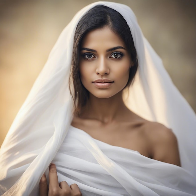 mulher embrulhada em tecido branco belo retrato delgado