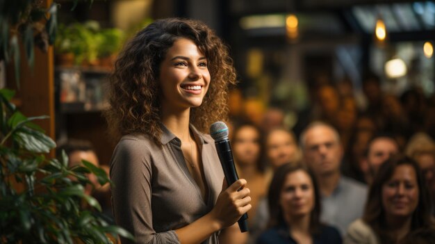 Mulher empoderada apresentando uma apresentação envolvente e dinâmica