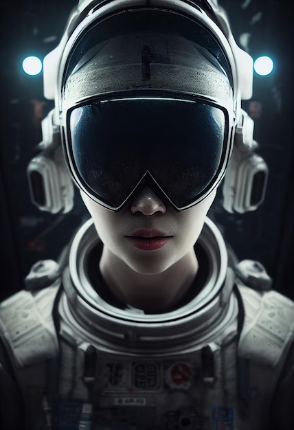 Mulher épica astronauta ilustração retrato cinematográfico Cyberpunk astronauta dramático iluminação espaço épico Imagem futurista explorando espaço e galáxias AI Rede Neural Arte gerada por computador