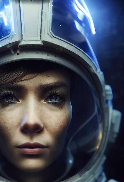 Mulher épica astronauta ilustração retrato cinematográfico Cyberpunk astronauta dramático iluminação espaço épico Imagem futurista explorando espaço e galáxias AI Rede Neural Arte gerada por computador