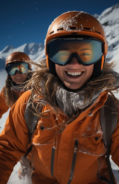 Mulher escalando montanha coberta de neve gerada por IA