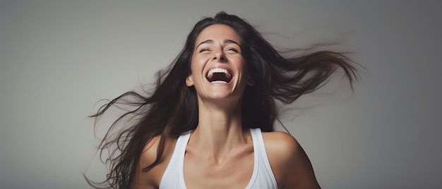 Foto mulher esportiva feliz fazendo exercícios sobre o fundo do espaço de cópia