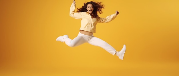 Foto mulher esportiva feliz fazendo exercícios sobre o fundo do espaço de cópia