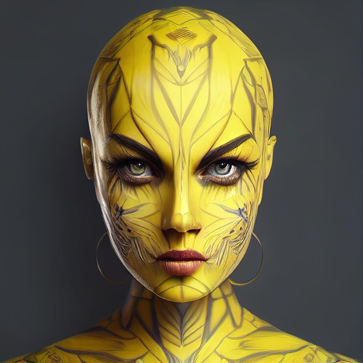 Foto mulher estranha amarela de pele assustadora