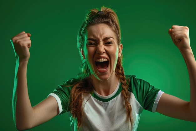 Foto mulher fã de futebol aplaudindo a equipe favorita na copa do mundo
