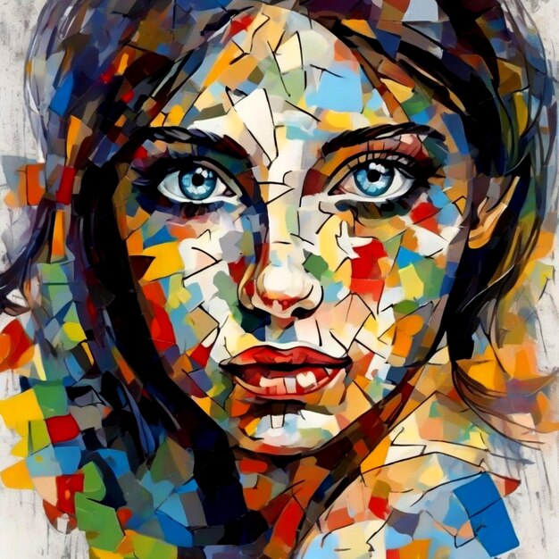 Mulher Face Puzzle Mosaic Wall Art Home Design Estilo Mosaic Art Wall Print