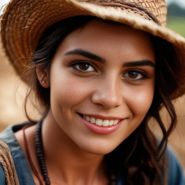 Mulher fazendeira sorrindo