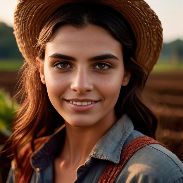 Foto mulher fazendeira sorrindo