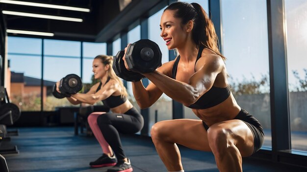 Foto mulher fazendo exercícios no ginásio