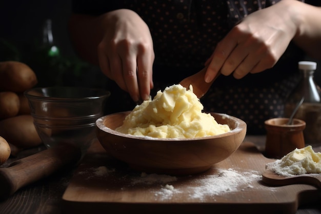 Mulher fazendo purê de batata em casa Gerar Ai