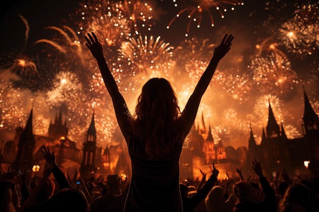 Mulher feliz a celebrar feriados com faíscas