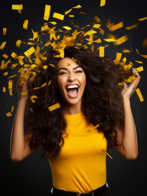 Foto mulher feliz celebrando em um fundo sólido