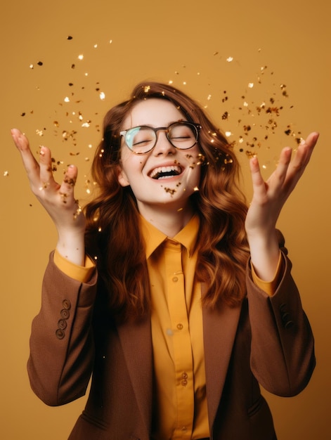 Foto mulher feliz celebrando em um fundo sólido